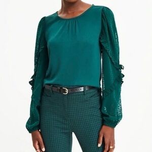Loft Blouse Sheer Sleeves Size Small Green